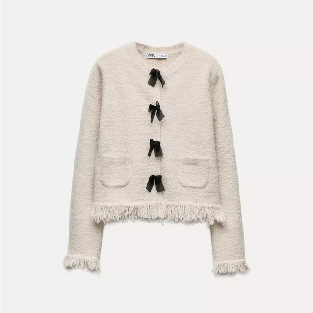 Zara Cream Knit Cardigan with Black Bows